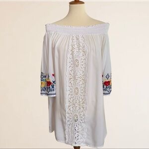 Blue Island Embroidered Boho Tunic Beach Cover-Up Lace Front